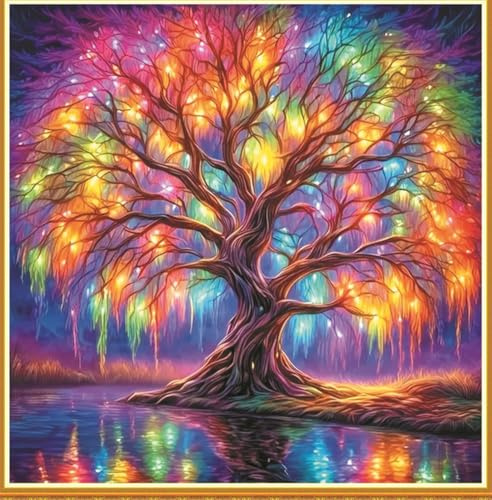 Meecaa Korsstygnsset 11 Count stämplat, Baumsee-Lichter broderi-set med förtryckt tillbehör (36 cm x 36 cm) (Träd)