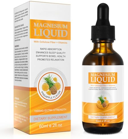 Magnesium Glycinate Liquid Drops Liquid Magnesium Complex with Glycinate,Taurate,Cellulose Fiber,Bromelain,Vitamin B6,C,D and Zinc, Pineapple