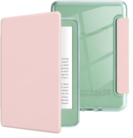 MOROCK Case for All-New Kindle(11th Generation, 2024/2022 Release), Lightweight PU Leather and PC Clear Acrylic Back Cover, Auto Sleep/Wake Case for Kindle 11th Generation 2024/2022, Pink