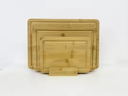 Bamboo Chopping Board Set of 3 with Holder, Different Sizes, Wooden Cutting Boards and Serving Tray, Thick and Durable Boards for Kitchen Use, Ideal for Meat, Veggies, Fruits, Dishwasher Safe