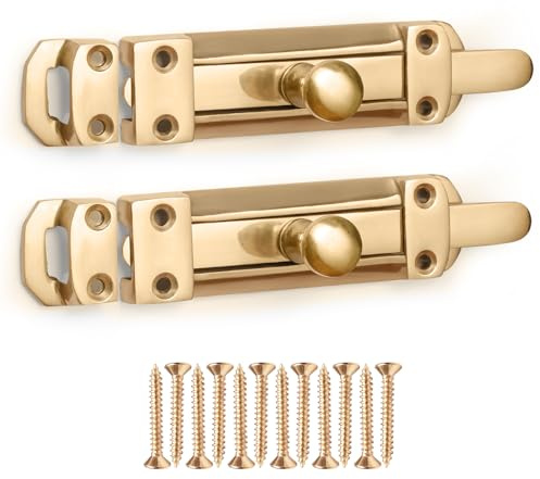 ZAVIA Brass Door Bolt Lock (Pack of 2) | 4-inch (100mm) Surface Mounted Internal Sliding Bolt Lock for Bedroom, Bathroom, Cabinets, Cupboards & Other Wooden Doors