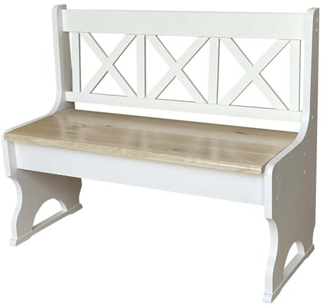 k koma Banco de madera maciza de pino blanco con respaldo, para interior, pasillo y comedor (105 cm)