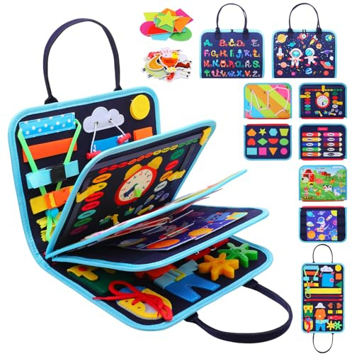 GSrenyu Baby Busy Board for Toddlers, Busy Book Toys for 1 2 3 4 Year Old Boys, Fine Motor Skills Toys Sensory Board Educational Learning Toy, Birthday Gift for Boys Girls, Travel Toy for Plane/Car