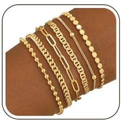 ZOERAY Bracelet Femme Argent Or Ensemble Réglable Bracelet Plaqué Or 18 Carats Multicouche Lot Bracelets Charm Empilable Bracelet Doré Chaine en Serpent Figaro Fantaisie Bijoux Cadeau pour Femme Fille