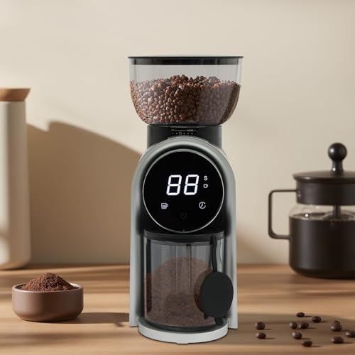 Elektrisk kaffekvarn, konisk kvarn, justerbar malningsgrad, skivkvarn med exakt digital display för 2–14 koppar, upp till 250 g kaffebönor (svart)