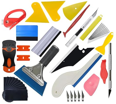 Kit di installazione per oscuramento vetri – Spatole di diverse dimensioni Lame di precisione Impugnature durevoli, levigatura della pellicola Rimozione bolle Strumenti di rifinitura dei bordi, rivest