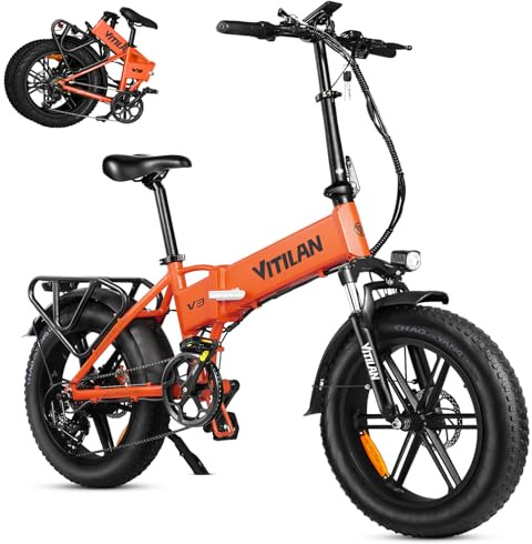 Vélo électrique pliable pour adultes, moteur puissant, 20×4.0 Fat Tire, 48V Batterie, 7 vitesses, autonomie 40-110km, vélo électrique pour déplacements urbains, aventures en plein air (orange)