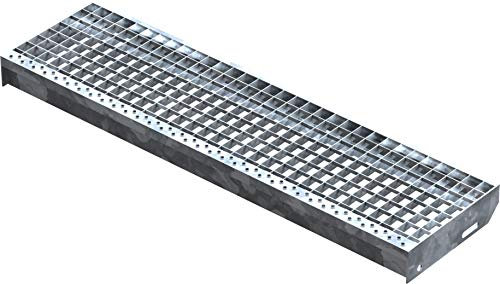 Fenau – 1000 x 270 mm - Gitterrost-Stufe (R11) XSL, MW: 30/30 mm, verzinkt, Stahl-Treppenstufe nach DIN-Norm, Fluchttreppen geeignet, Anti-Rutsch-Wirkung