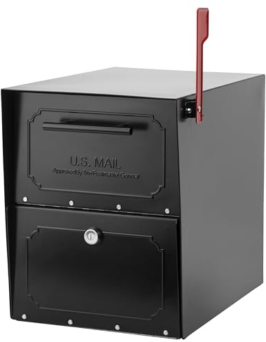 Architectural Mailboxes Oasis® TriBolt™ Briefkasten mit Sicherheitsverriegelung, USPS-geprüft, robust, Stahl-Metallbriefkasten für den Außenbereich, schwarz, extra großer Bordstein-Briefkasten mit