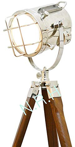 Lámpara de pie cromada hecha a mano con trípode de madera para estudio marino, lámpara decorativa de Navidad y Año Nuevo