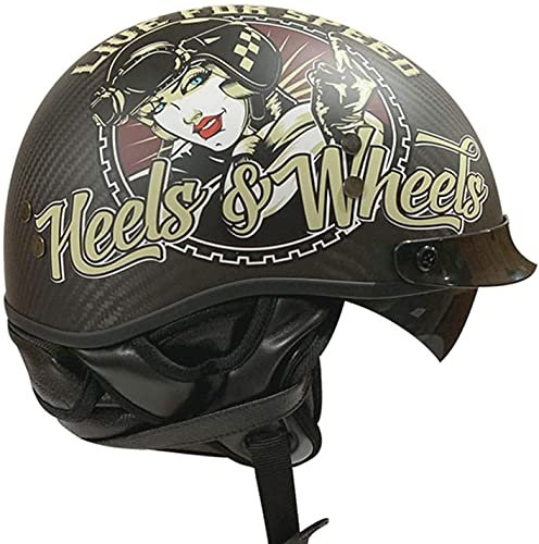 GAOZHE Casco de Motocicleta Cruiser de Media Cara con Visera desplegable, Visera extraíble y Hebilla de liberación rápida Medio Casco de Estilo alemán con certificación Dot