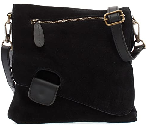 LECONI Umhängetasche für Damen Crossbag Veloursleder Echtleder Natur Damentasche Schultertasche Ledertasche Freizeittasche für Frauen Wildleder Handtasche 29x29x6cm schwarz LE3027-VL