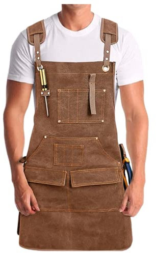 Gaf NuncewTablier de Travail Professionnel Lourd avec 5 Poches, pour Soudeur, Soudure, Cuisine et Métiers - Résistant et Multifonction (Modèle Cuir Rustique)