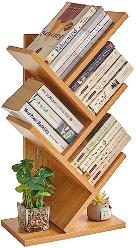 YMYNY Bücherregal im Baumform, 4 Ebenen Raumteiler, Modernes Holzregal für Bücher/Filme/CDs, Schmaler Display Ständer für Schlafzimmer, Home Office, Naturfarben HBC014N