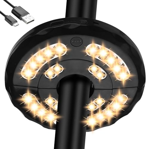 INKEER Dual-Power Patio Umbrella Light-Rechargeable & Battery Operated Umbrella Lights,3 Lighting Modes Cordless,Umbrella Pole Light for Patio Umbrellas Camping(4 AA Batteries Not Included)