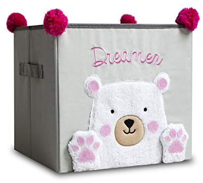 Faltbox Bär Dreamer / Aufbewahrungsbox für Kinder aus Stoff im Würfel für Regale und Schränke. Sortierbox/ Spielzeugkiste Toy Bin für Dokumente, Spielzeug uvm./ Kinderzimmer Boxen 30x30x30cm