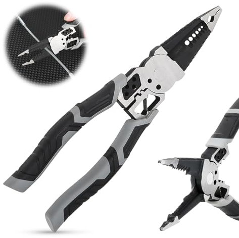 Byzesty Pinza Multifuncional 8-en-1 Para Electricistas: Acero Cromo-Vanadio, Pinza de Precisión Para Pelar, Usos Versátiles, Para Profesionales y Manitas (220g)