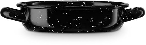 briebe Mini Cazuela Baja Inducción 16 cm, Cazuelita Individual 0,6 L Fuente Acero Esmaltado Vitrificado Apta, Vitrocerámica, Fuego, Gas, Horno, Restaurantes/Hogar, Levante, Negro Moteado