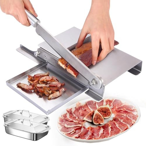DMBBSAPBSH Cortadora de Fiambre, Cortafiambres Eléctrico, Máquina cortadora de Huesos de Espesor Ajustable, Cuchillas de Carne de Acero Inoxidable for Pollo, Pescado, Carne, Frutas y Verduras