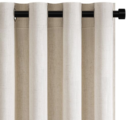 Topfinel gardin, naturlinne, för barnrum, gardiner, elfenbensfärger, gardiner och gardiner inomhus, med öljetter, transparent, dekorativ, vardagsrum, modern, kök, 140 x 240 cm, 2 stycken