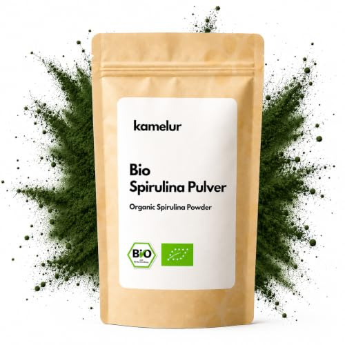 Kamelur Spiruline bio en poudre verte 500 g – Algues biologiques séchées et finement moulues – Poudre d'algues spiruline issue de l'agriculture biologique contrôlée