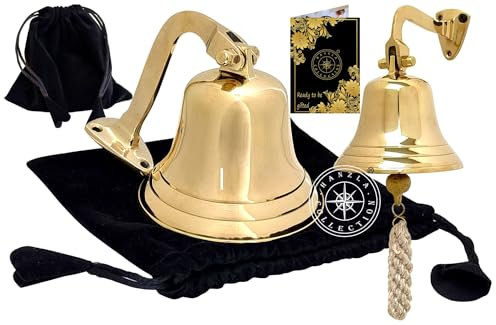 4 Solid Shiny Brass Bell with Velvet Case Marine Nautical Wall Mounted Hanging Ship Bell Perfect for Dinner, Indoor, Outdoor, School, Reception, Last Order