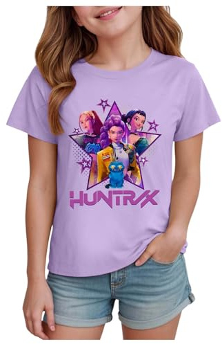 Demon Hunters Girls T-Shirt, Short Sleeve Mira Rumi Zoey Merch Tshirt Funny Tee, Unisex Kids Crewneck Sweatshirt Tops, Vintage Y2k Hip Hop Graphic Shirts A-Purple