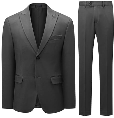 YFFUSHI Costume Homme 2 Pièces Épais Regular Fit Revers à Cran Pointu Élégant 2 Boutons Bureau Cérémonie, Gris, M