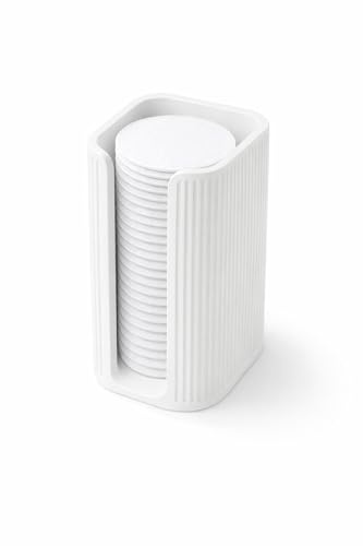 Alupedia ELARA Premium Wattepads Spender aus Kunststoff – Wiederverwendbarer Wattepad Halter mit geriffeltem Design, Staubschutz & modernem Stil – Kosmetik Organizer für Bad & Schminktisch (Weiß)