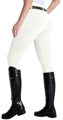 DMVOD Pantalon d'équitation Femme Taille Haute Stretch Leggings Équitation Silicone Antidérapant Intégral avec Poche Zippée et Passants de Ceinture