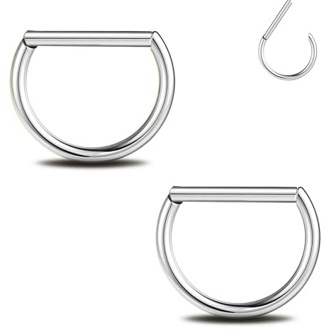 ZS 1 par G23 Titan bröstvårta klicker 14G - D-formade ringar för bröstvårta för kvinnor män, 14 mm allergivänliga titanbröstvårta piercing smycken, segmentring med gångjärn, Titan