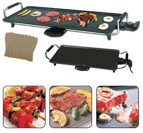 Trendi® Electric Teppanyaki Grill Griddle with 8 Wooden Spatulas - Adjustable Temperature Control - Electric BBQ Table Top Grill - Non Stick Hot Plate - Oil Drip Tray