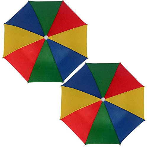 Chapeau Parapluie Arc-En-Ciel, 2 PCS Parasol de Pêche Avec Bandes Élastiques, Réglable pour Adultes Enfants, Jardinage et Plage, 20 Pouces