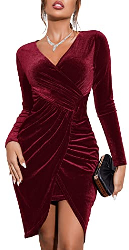 Zeagoo Dam festlig klänning långärmad elegant aftonklänning kort sammetsklänning bodycon festklänning sexig hög midja cocktailklänning