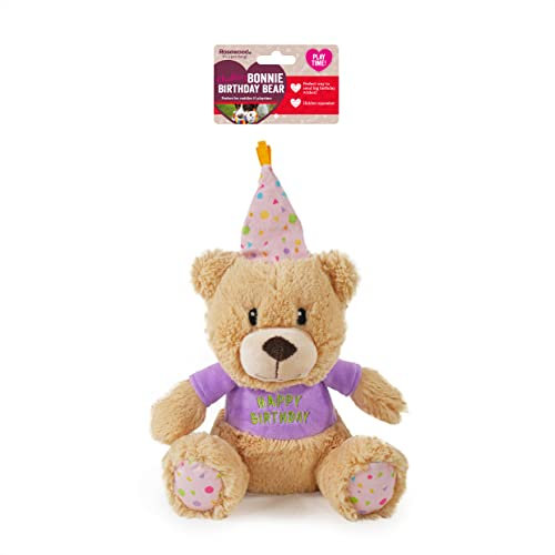 Rosewood Bonnie Birthday Bear – Plüsch-Quietschspielzeug für Hunde – weicher Geburtstagsbär zum Kuscheln & Spielen Hundegeburtstage