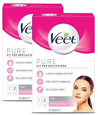 Veet Kit Completo Depilazione Viso, Crema Depilatoria e Crema Post Epilazione, 2x 50 ml, 2 confezioni