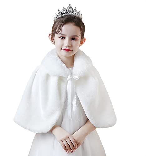 Scialle in pelliccia sintetica per ragazze, con fiori, per feste di nozze, bolero, accessori per spalle da principessa, Avorio, X-Large