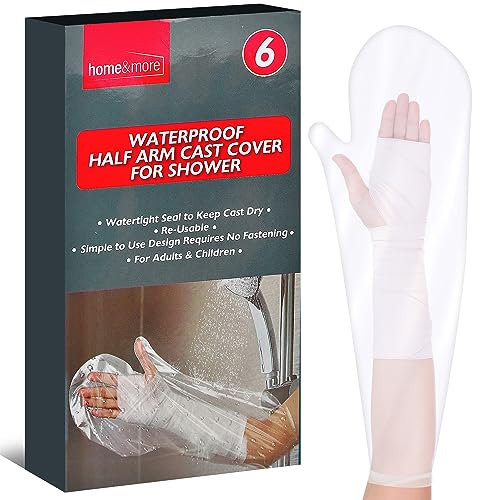 SOL 6pk Waterproof Half Arm Cover for Shower, Plaster Sleeve Protector for Broken Cast, Universal Fit for Adults and Kids, Reusable, Easy to Use, Watertight Seal for Reliable After Surgery Protection