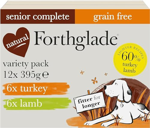 Forthglade Wet Dog Food Variety Pack (12 x 395g Trays) - Senior 7 Years+, Grain Free & Hypoallergenic Dog Food, Turkey & Lamb with Vegetables, Stomach Sensitive Meals with Natural Ingredients