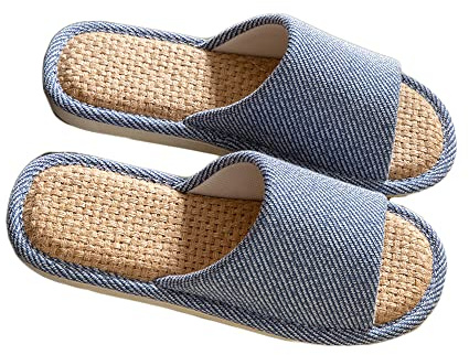 AioTio Confortable Lin Intérieur Pantoufles - Respirant et Confortable Chaussures Maison(Bleu marine, 42/43 EU)