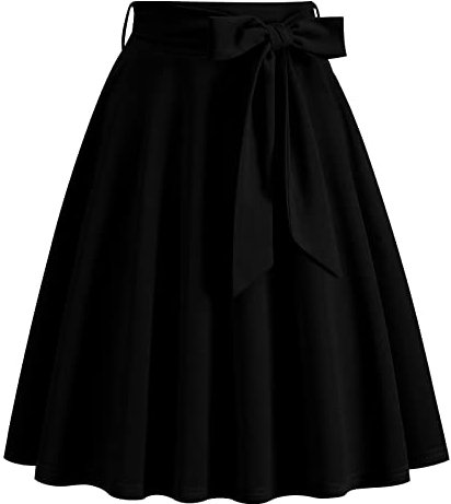 Odizli Rock Damen Knielang Rockabilly Tellerrock Elegant 50er Jahre Vintage Audrey Hepburn A Linie Swing Petticoat Röcke Faltenrock Plisseerock Retro Trachtenrock Festlich Sommerrock Schwarz XXL