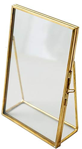 Cadre photo en laiton doré 20 x 20 cm Verre transparent Support bureau métal Bande cuivre 10,2 x 15,3 cm