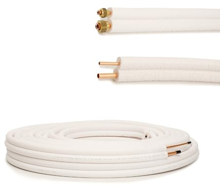 Idoneo Linea Cavo refrigerante 1/4 + 3/8 1-25 m doppio tubo di rame pre-isolato, tubo di rame, sistemi di raffreddamento 9000/12000, tubo refrigerante, tubo climatico, flessibile (con dadi scanalati