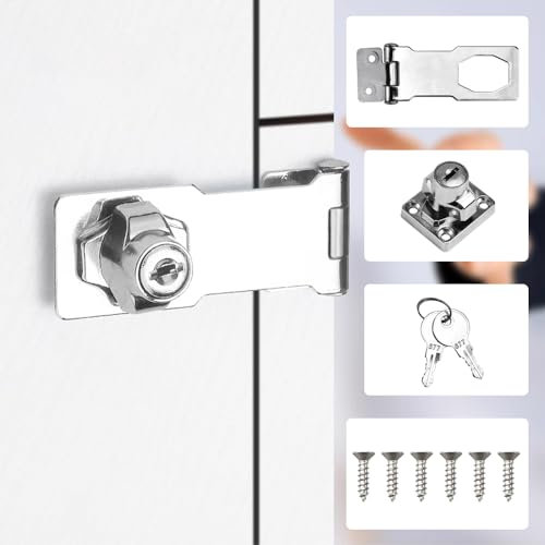 ADERTOS Cerradura Armario con Llave, Cerrojo de Candado de Aleación de Zinc, Cierre de Hebilla Candado, Cerradura Puerta con Candado y Tornillos para Armarios Cajones Gabinetes (Plata, 4 Pulgadas)