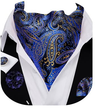 Barry.Wang Ascot Herren-Manschettenknöpfe, Paisleymuster, Blumenmuster, Krawatte, Anstecknadel, Einstecktuch, Manschettenknöpfe, 4 Stück, Hochzeit, Business, Party, Freizeit für Männer, Blaues