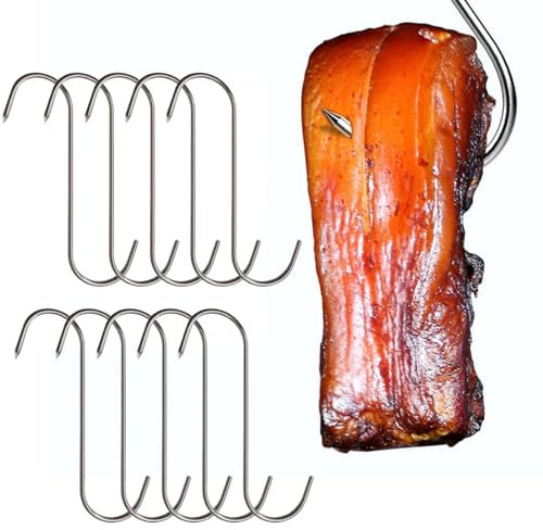 LICHUANUK Ganchos para carne, 10 unidades, de acero inoxidable, ganchos colgantes de 13 cm, ganchos para carniceros, ganchos de cocina, ganchos para pescado, ganchos en forma de S