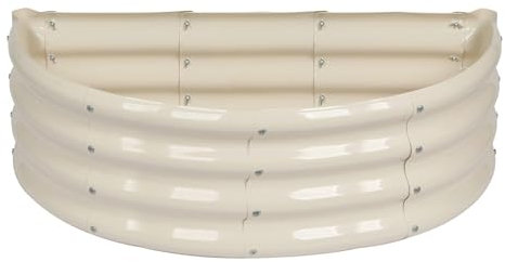 Harbour Housewares Raised Garden Bed - Ivory - 95 x 45cm - Semi-Circle - Bottomless Galvanised Steel Metal Planter Box for Growing Outdoor Plants, Vegetables, Flowers and Herbs