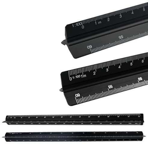 FENGCHUANG 2 Piezas 30 cm Profesional Escalímetro de Precisión Regla Métrica Triangular para Arquitectos Ingenieros - 1:20 1:25 1:50 1:75 1:100 1:125/1:100 1:200 1:250 1:300 1:400 1:500 (Negro)