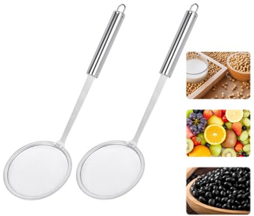 Minicoco 2 Pieces Skimmer Stainless Steel Filter Spoon Skimmer Spoon Strainer Spoon Fine Mesh Colander Oil Strainer Cooking Oil Filter Slotted Spoons for Cooking