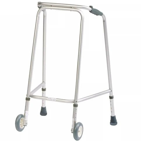 Millercare Ultra Lightweight Walking Frame with Wheels - Durable & Easy to Use Mobility Aid - Adjustable Height Aluminium Walker for Seniors & Mobility Assistance (Silver, Small)
